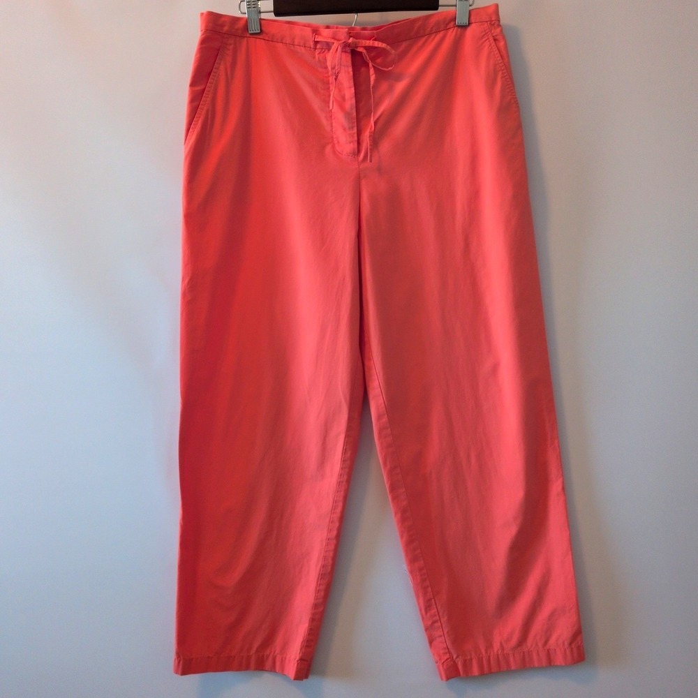 Ann Taylor LOFT Pants Women 12 Coral Pink Cotton Straight Leg Drawstring Casual